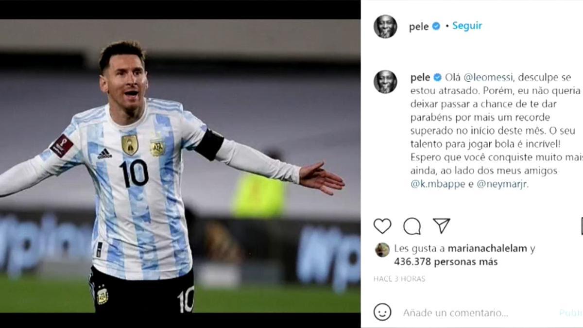 Pelé felicita a Messi por superar su récord de goles con selecciones