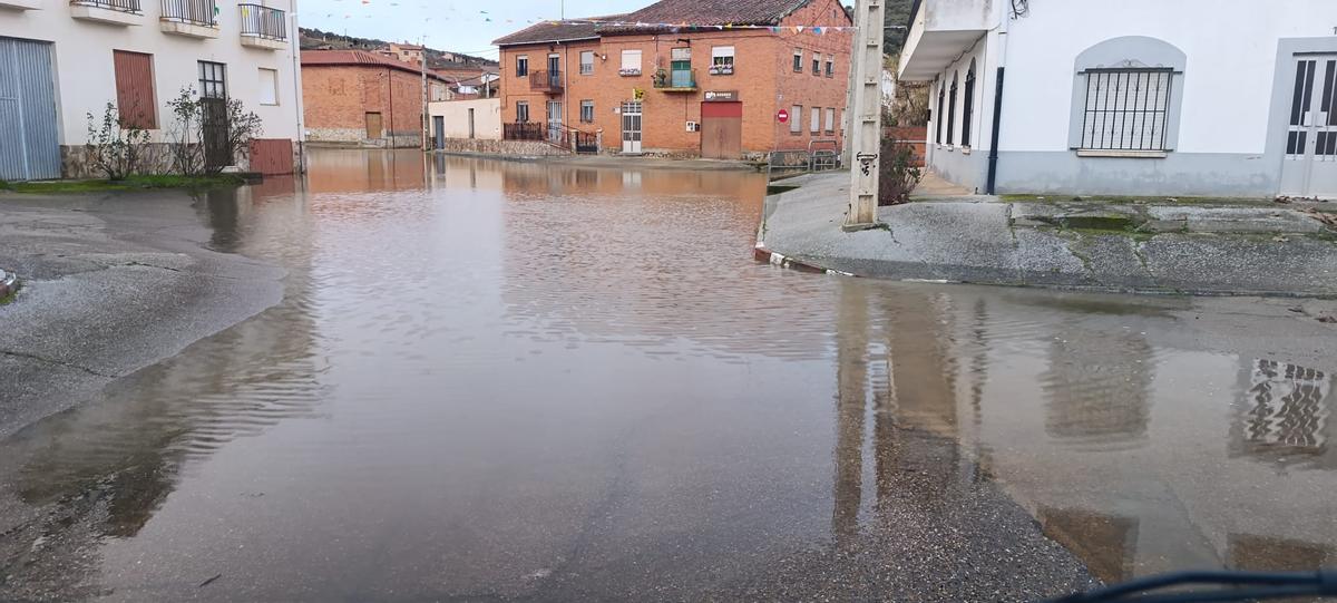El agua al pie de algunas viviendas de Morales del Rey esta mañana.