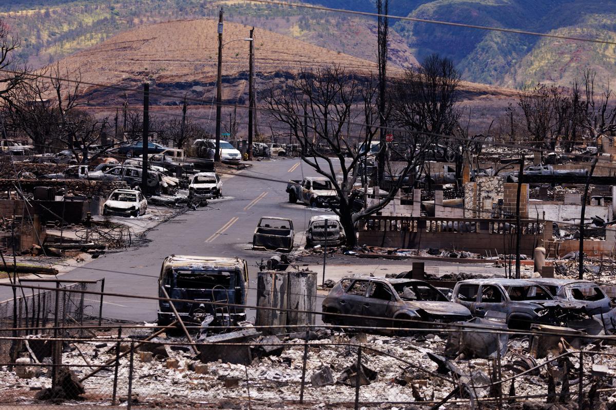 Fire damage in Lahaina on the Hawian Island of Maui