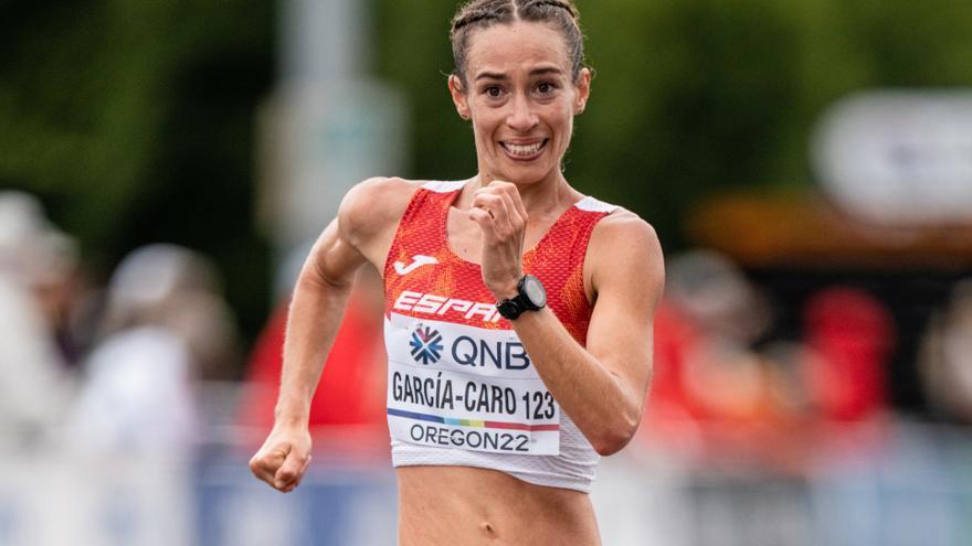 Laura García-Caro, del Equipo Español, en la final de 35 kilómetros marcha durante el Campeonato del Mundo de atletismo al aire libre, a 22 de julio de 2022 en Eugene, Oregón, Estados Unidos.