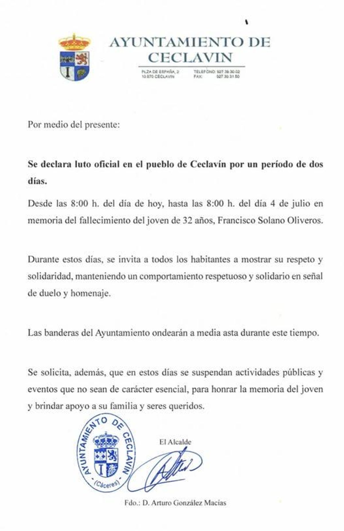 Bando del ayuntamiento.