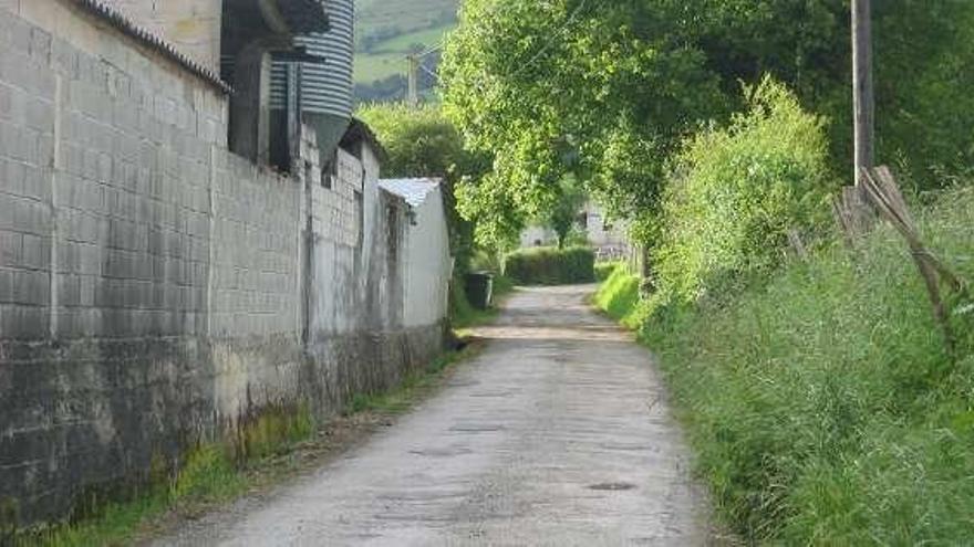 Acceso a La Carcabada, en Sariego.