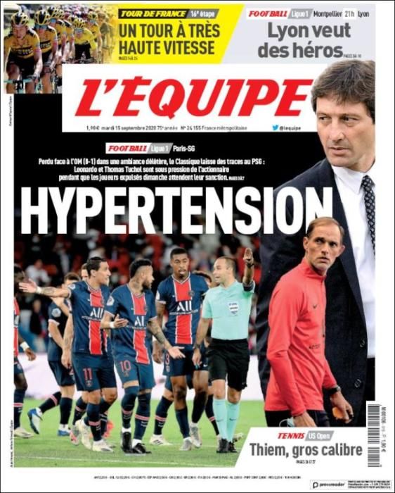 Portada L'ÉQUIPE martes 15 septiembre 2020