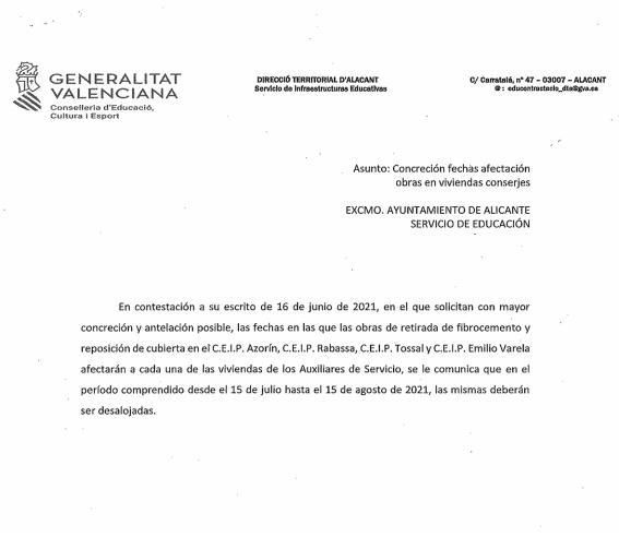 Educación avisó al bipartito dos veces y por escrito de las fechas  de las obras para retirar amianto