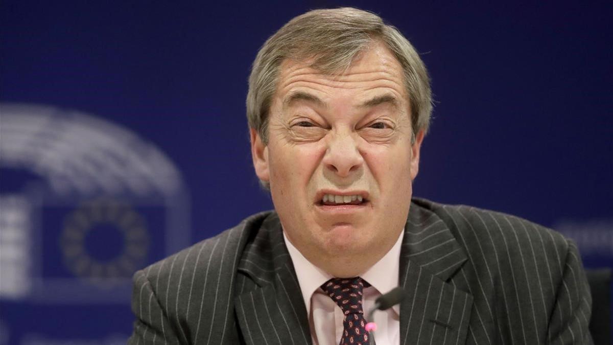 Nigel Farage, este miércoles, en su última rueda de prensa en Bruselas.