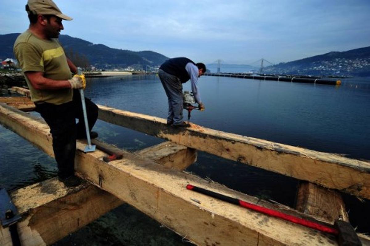 Construcción de una batea en Arousa
