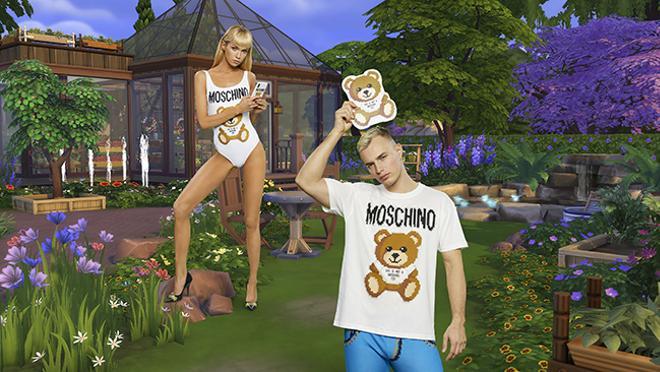 Camiseta y bañador de la colección de Moschino y Los Sims