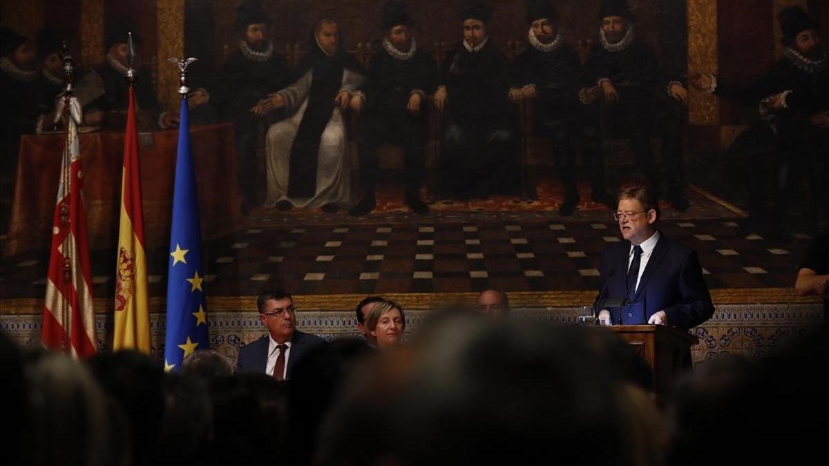 El President de la Generalitat durante el acto institucional que se celebra este martes 9 de octubre  con motivo del Dia de la Comunidad Valenciana