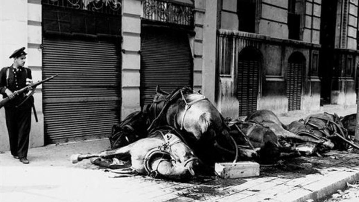El fotógrafo catalano-uruguayo también firmó fotografías con los mismos caballos que sirvieron, en la calle de la Diputació, de barricada a los guardias de asalto que posaron para Centelles.