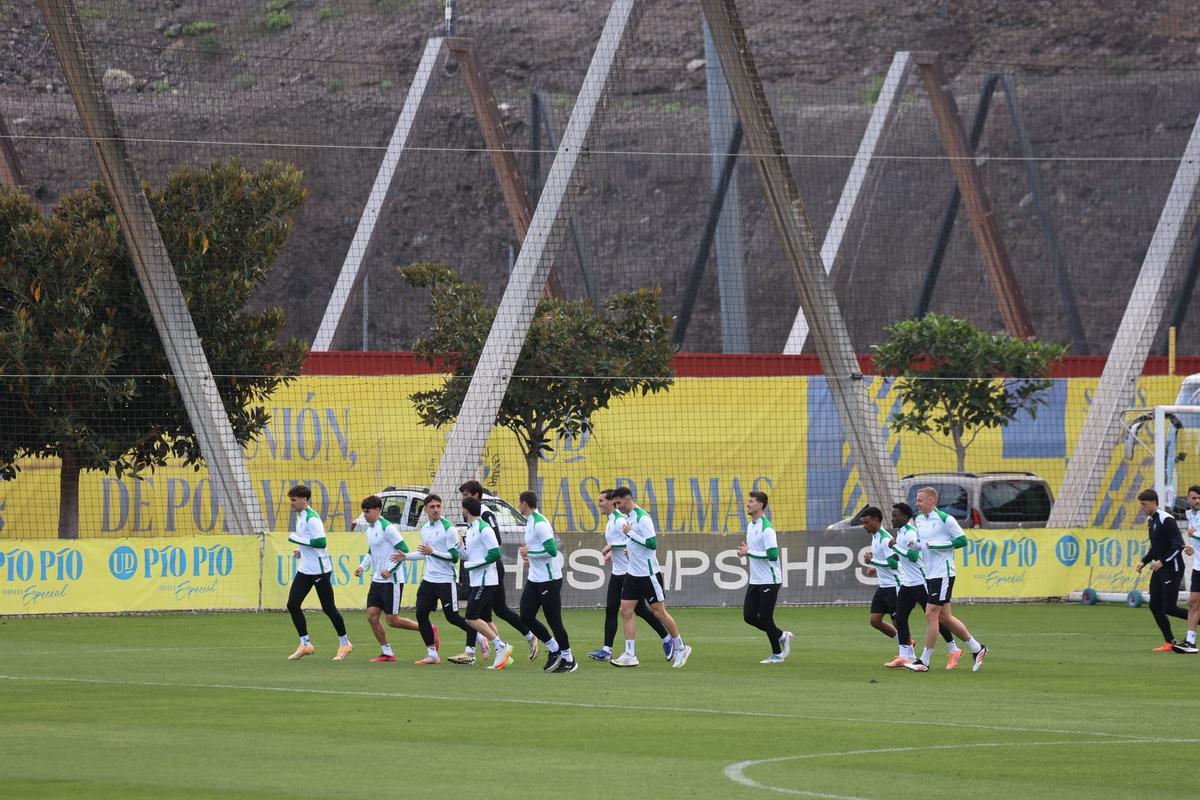 La plantilla del Córdoba CF, en el entrenamiento de recuperación del domingo en Gran Canaria.