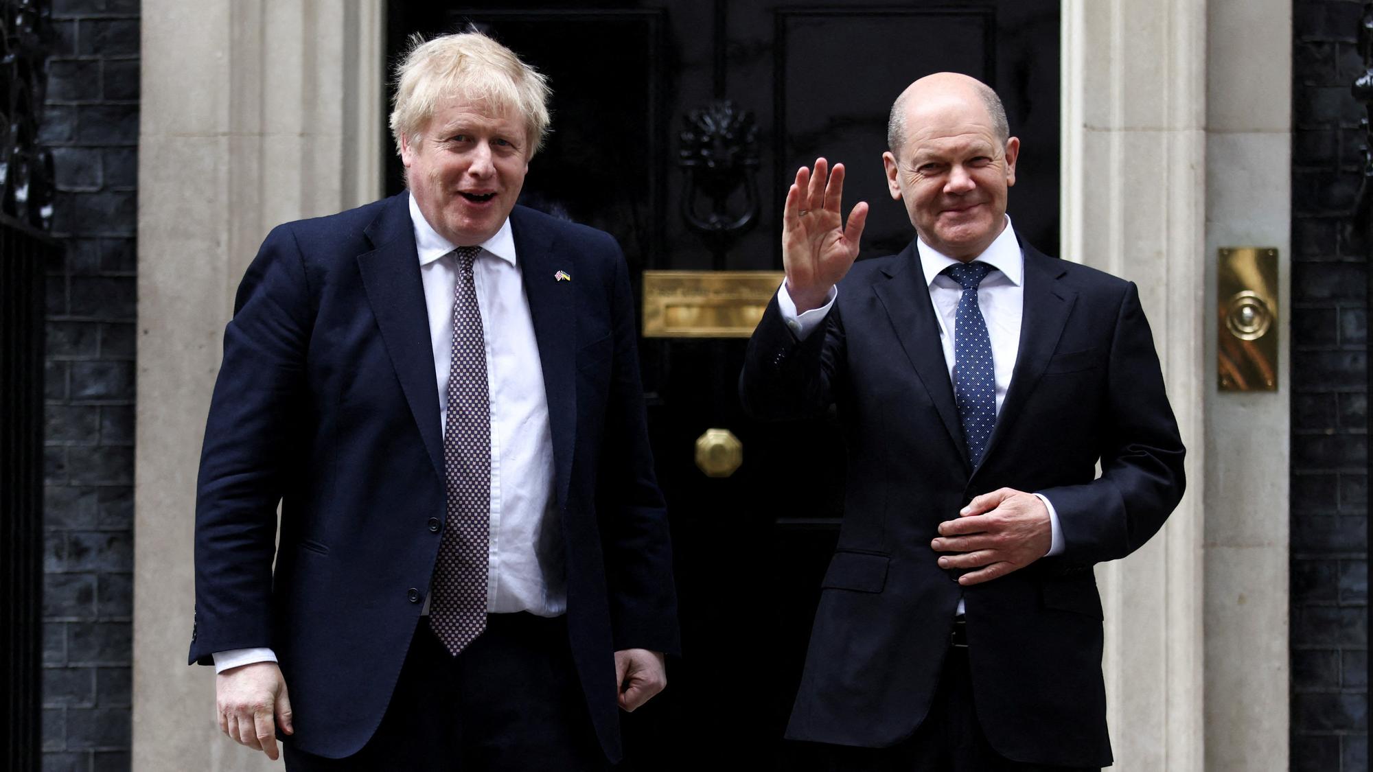 British PM Johnson meets German Chancellor Scholz in London British Prime Minister Boris Johnson meets German Chancellor Olaf Scholz, amid Russia's invasion of Ukraine, in Downing Street, London, Britain, April 8, 2022. REUTERS/Tom Nicholson