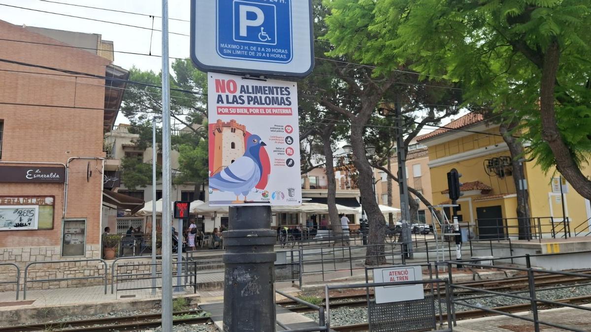 La cartelería informativa en La Canyada 'No alimentes a las palomas'.