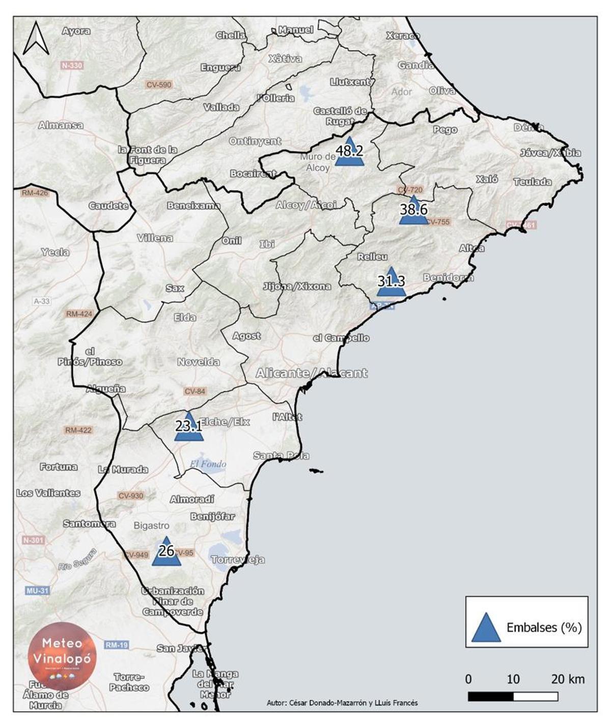 Situación de los embalses de la provincia de Alicante.