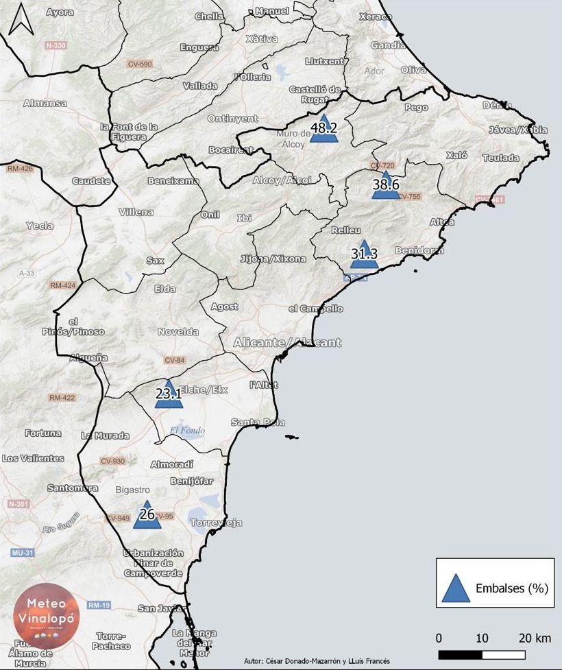 Situación de los embalses de la provincia de Alicante.