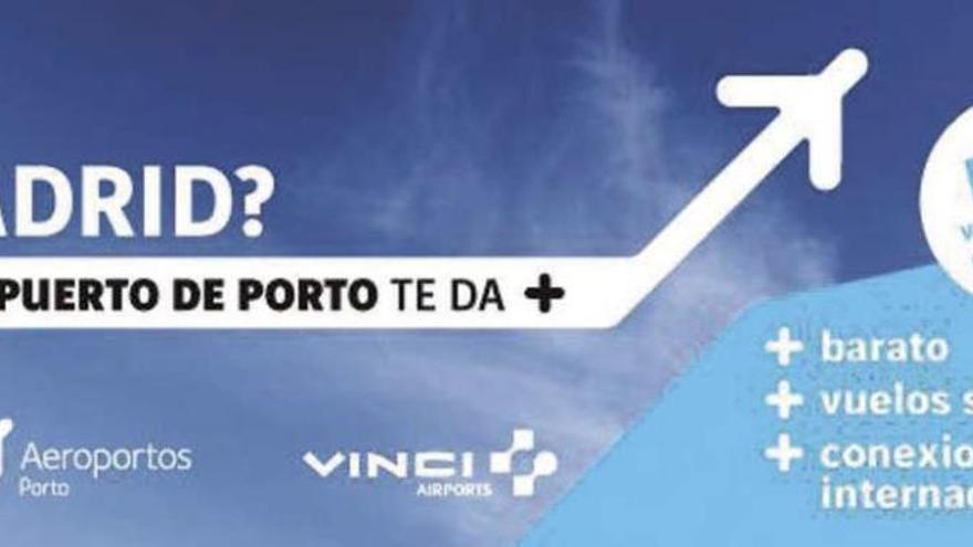 Publicidad del Sá Carneiro realizada en Vigo donde se asegura que el bus tarda solo una hora al aeropuerto.