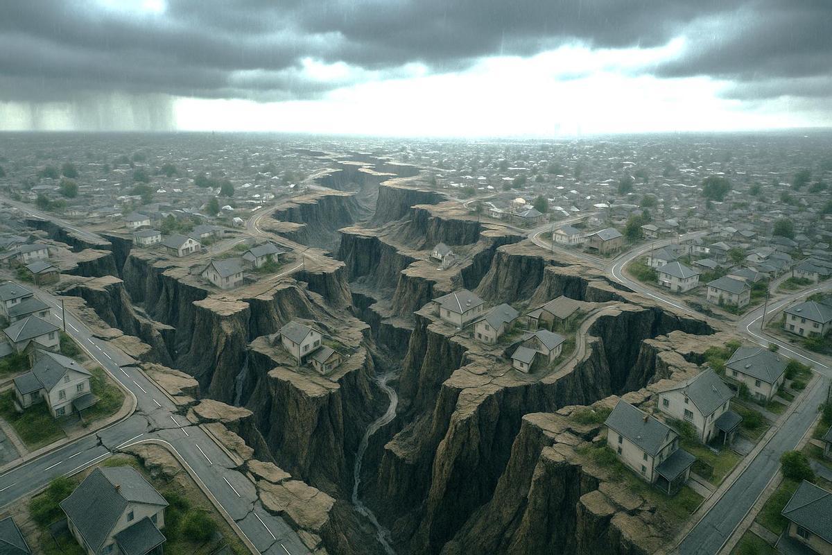 La erosión por cárcavas, un fenómeno geológico agravado por la urbanización sin control, abre gigantescas zanjas que devoran infraestructuras y hogares en ciudades del sur global