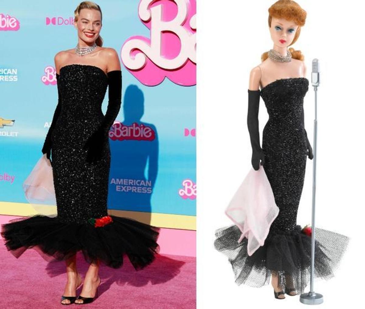 En la 'premiere' de 'Barbie' en Los Ángeles, Margot Robbie lo ha dado todo con un sofisticado vestido de Schiaparelli, a imagen y semejanza de 'Solo in the Spotlight Barbie' (1960).