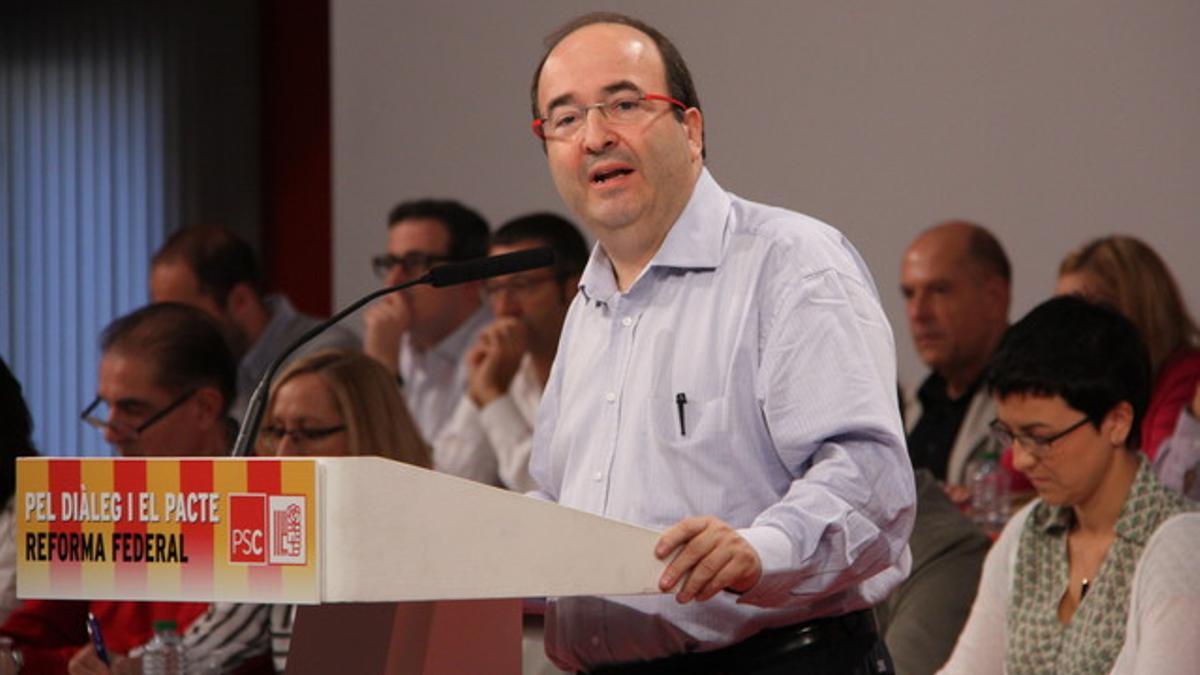 Miquel Iceta durante su interveción en el Consell Nacional del PSC, este domingo