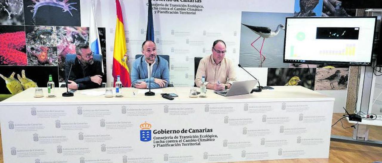 Miguel Ángel Pérez (i), viceconsejero; José Antonio Valbuena, consejero, y Gustavo Pestana, jefe de servicio. | | LP/DLP