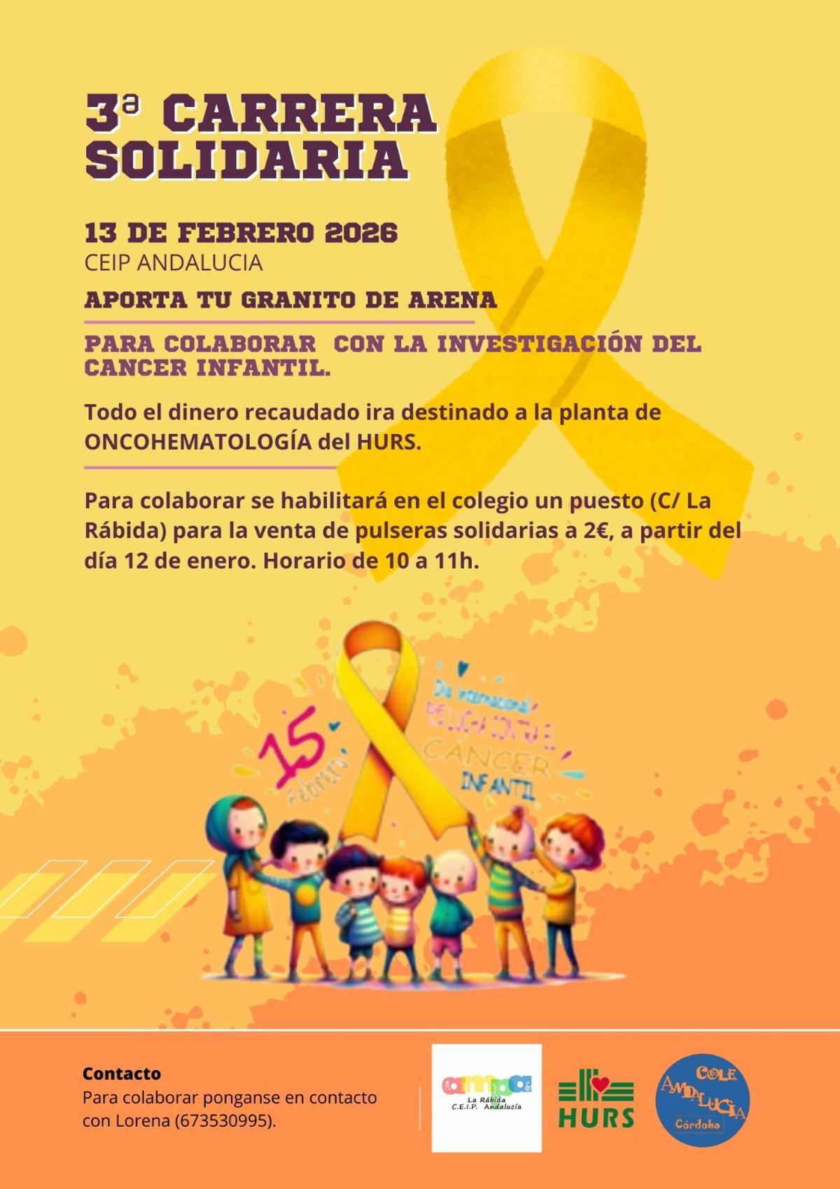 Cartel anunciador de la carrera solidaria contra el cáncer infantil en el colegio Andalucía de Córdoba.