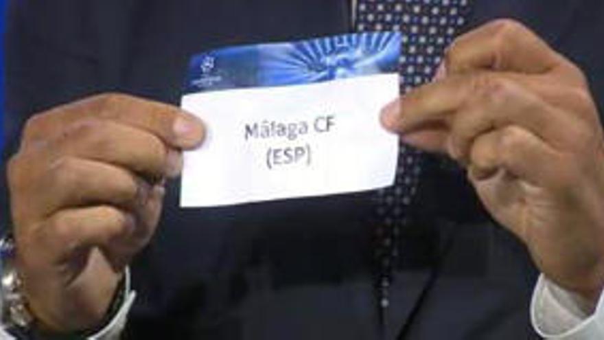 Momento en el que apareció el nombre del Málaga CF en el sorteo de la fase de grupos de la Champions.