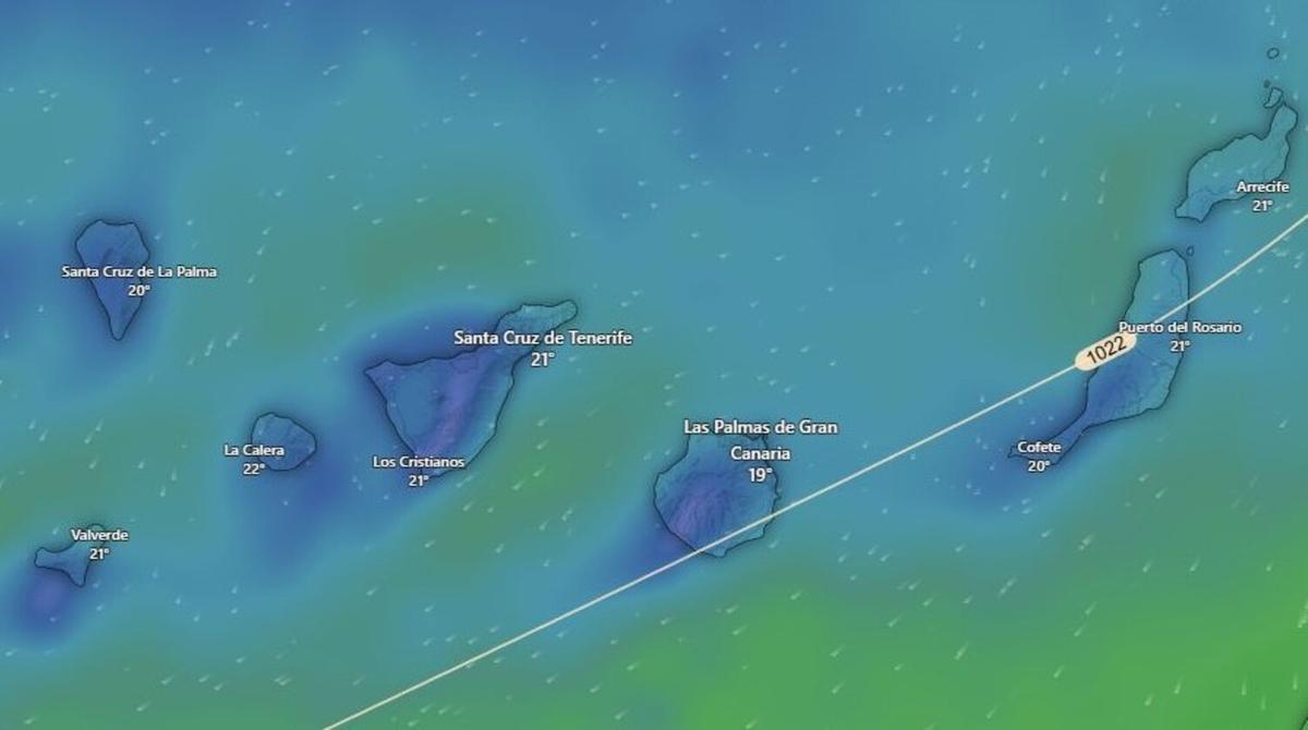 Pronóstico de Windy de la dirección del viento en Canarias prevista para el jueves 12 de febrero de 2026