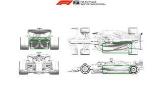 Las mejoras del AMR23 afectan al suelo, tapa motor, difusor y beam wing