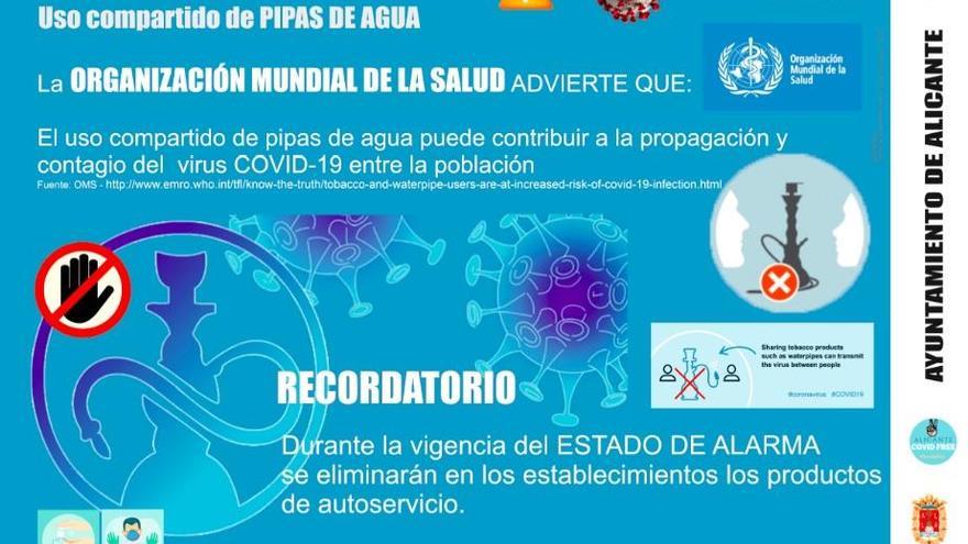 Cartel del Ayuntamiento informando de la prohibición del uso de pipas de agua.