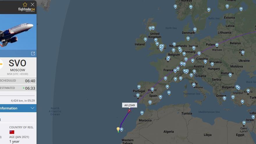 Seguimiento a través de la web FlightRadar24.com Avión de Aeroflot con destino Moscú que salió de Tenerife Sur