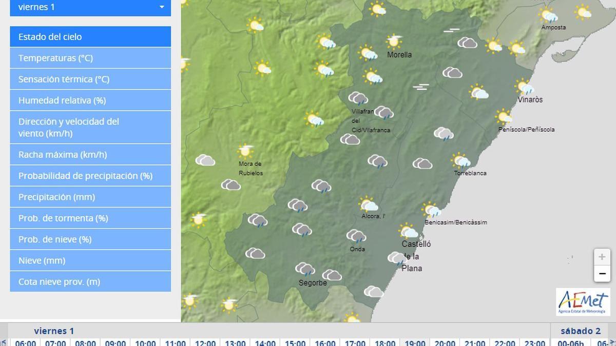 Esta es la predicción de Aemet para el viernes a las 19 horas.