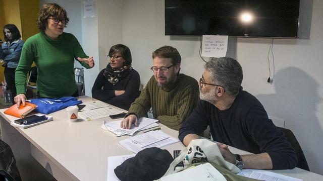 Eulàlia Reguant, Mireia Boya, Vidal Aragonés y Carles Riera, en el 'consell polític' de la CUP.