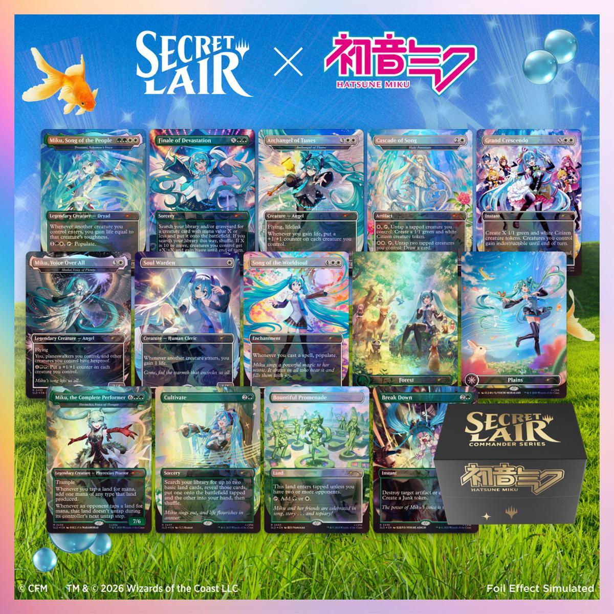 Colección de cartas Magic de Hatsune Miku con su nueva colaboración.