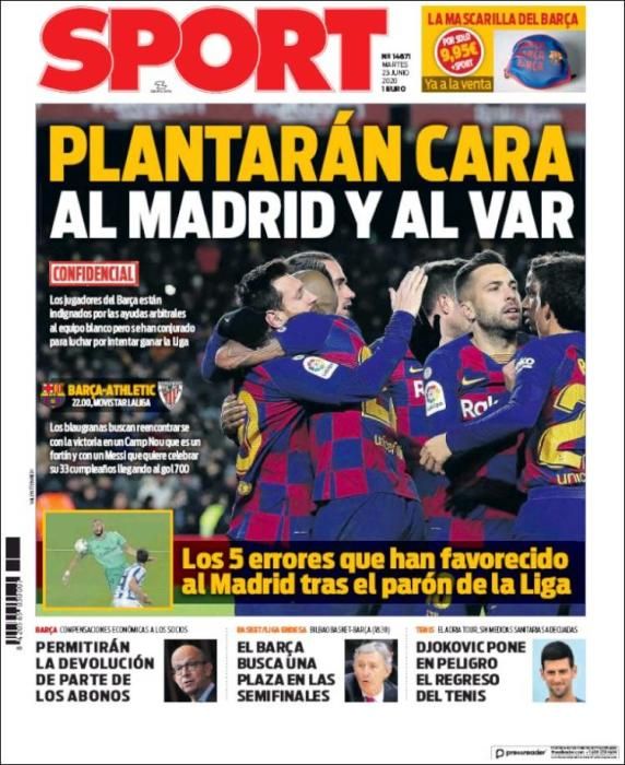 Portada SPORT martes 23 junio 2020