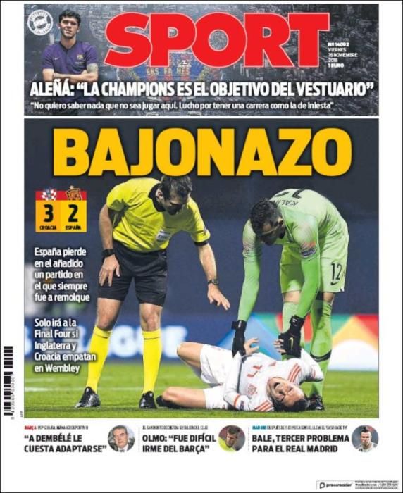 Portada SPORT viernes 16 de noviembre de 2018