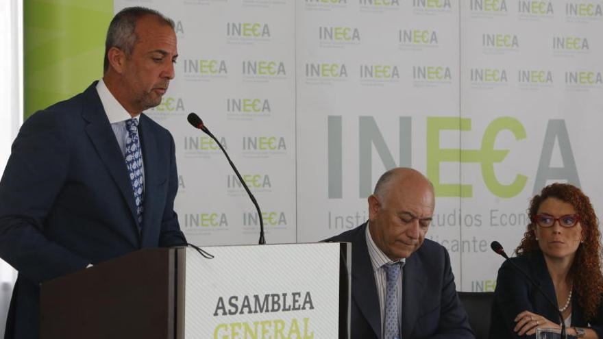 El presidente de Ineca, Perfecto Palacio, durante su intervención en la asamblea general del Instituto.