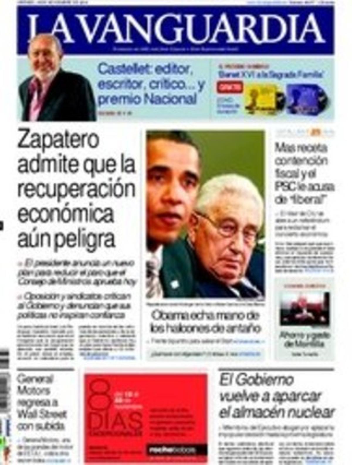 A les pàgines interiors ’La Vanguardia’ també destaca: Descobert el primer planeta d’una altra galàxia; el tren no arriba sempre a Portbou, i el Congrés fixa en el 21% el pes de les renovables sense el suport del PP.