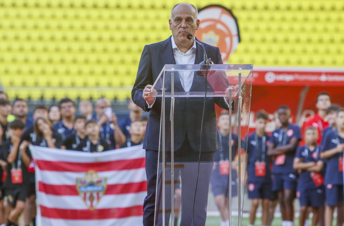 Javier Tebas, presidente de LaLiga, durante la inauguración de la XXX LaLiga Promises.
