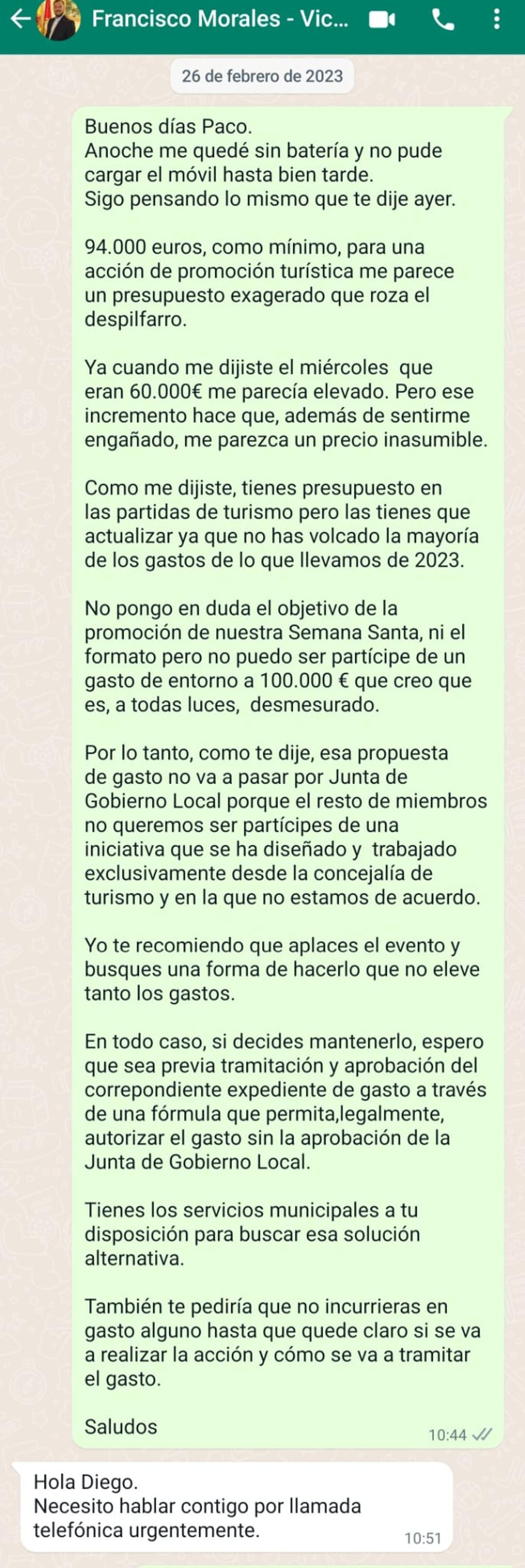 Conversación íntegra entre Mateos y Morales a través de WhatsApp.