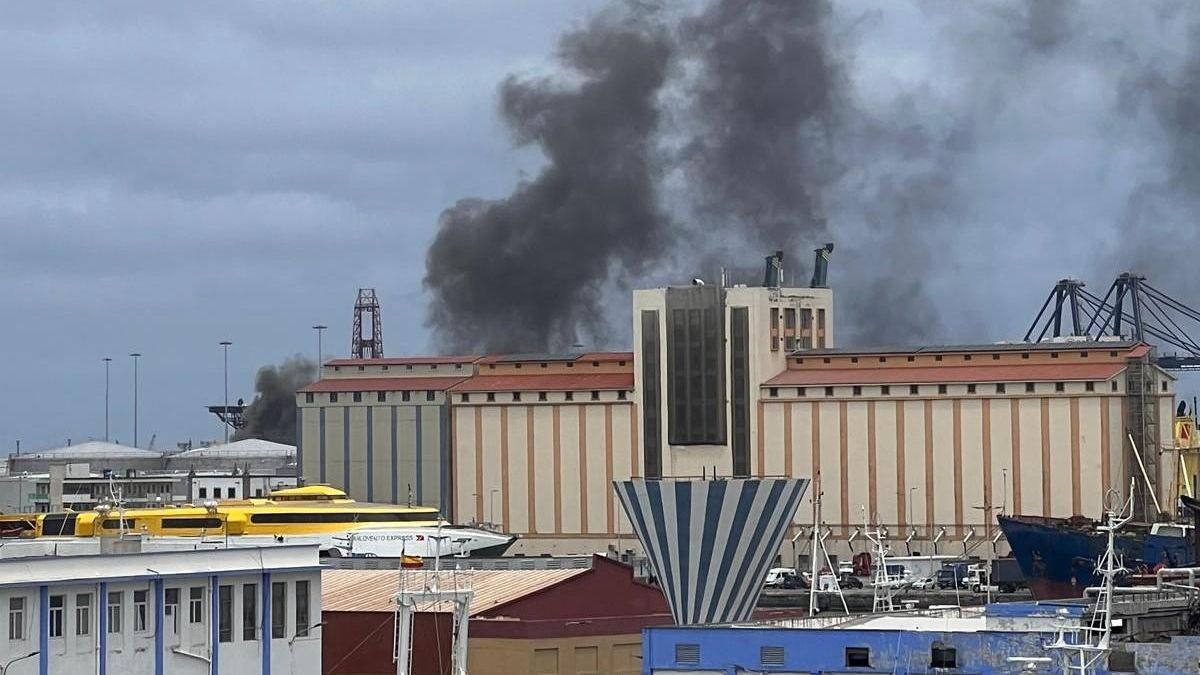 Incendio en el Puerto de Las Palmas, este miércoles.