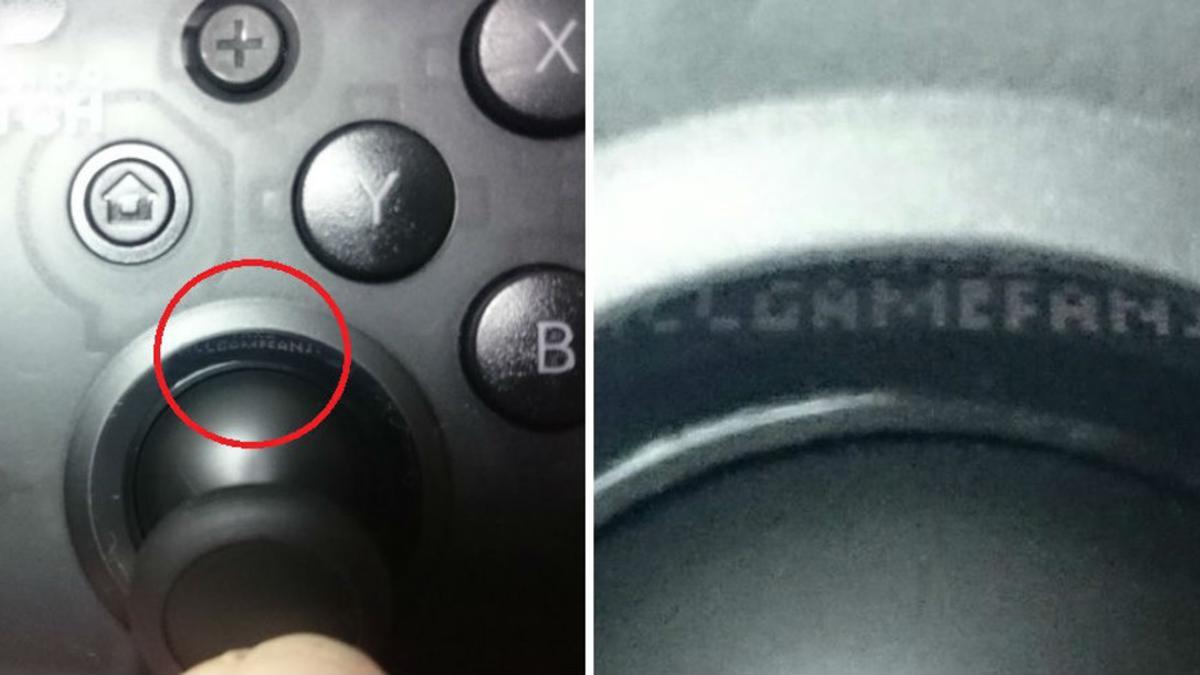 Detalle del mando de la Nintendo Switch con la inscripción 'Thx2 allgamefans!'.
