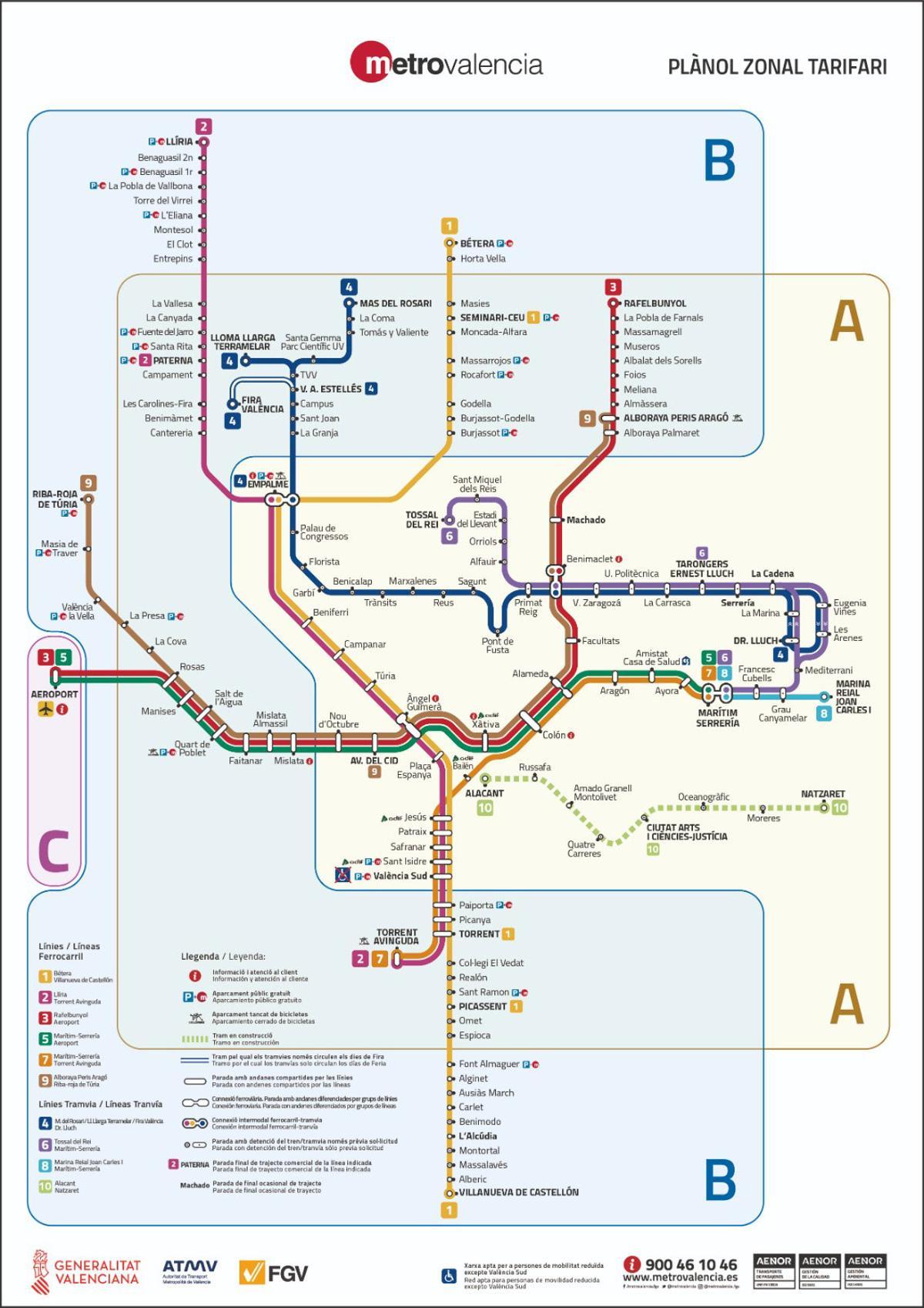 Nuevo mapa de Metrovalencia a partir de 2022.