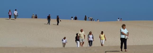 Un grupo de turistas durante un paseo por las dunas de Corralejo, ayer. i LP/DLP