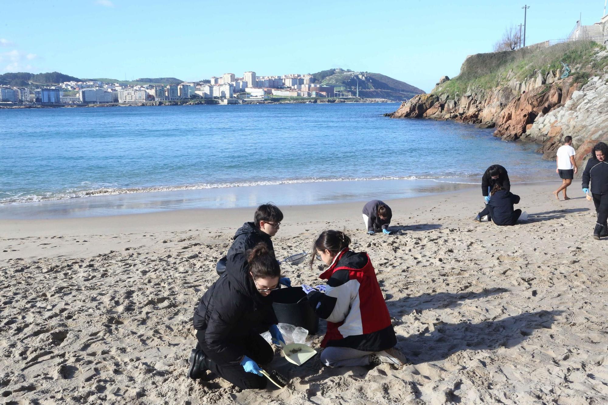 Recogida de pélets en la playa del Matadero