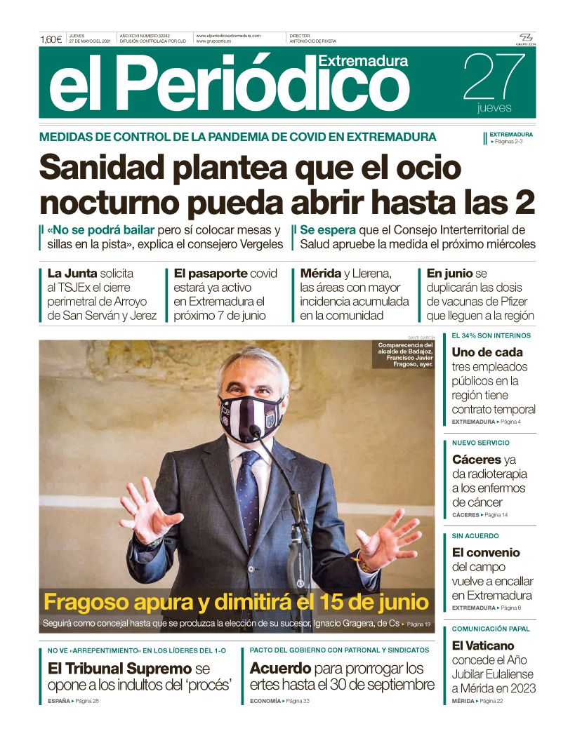 Consulta la portada correspondiente al día 27 de mayo del 2021