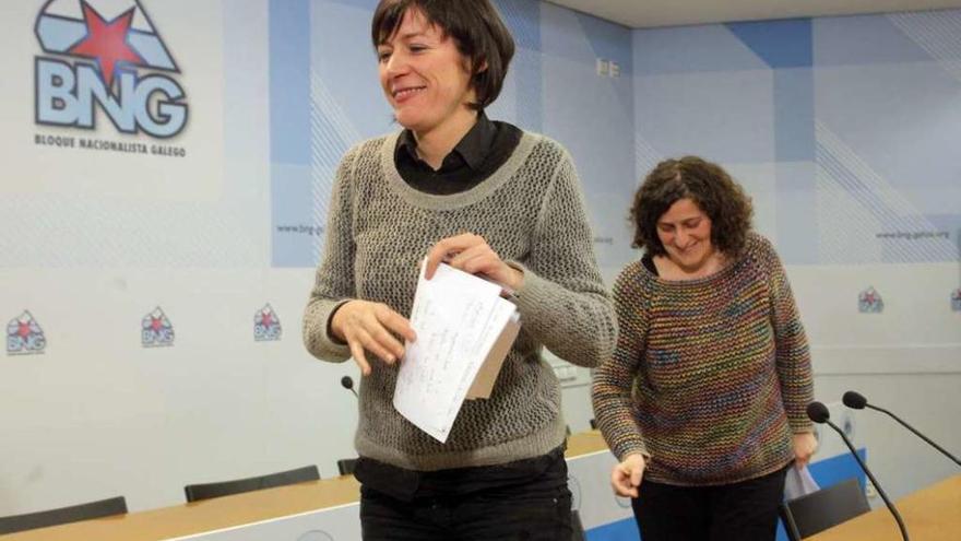 Ana Pontón y Goretti Sanmartín, tras presentar su candidatura a la dirección del BNG.