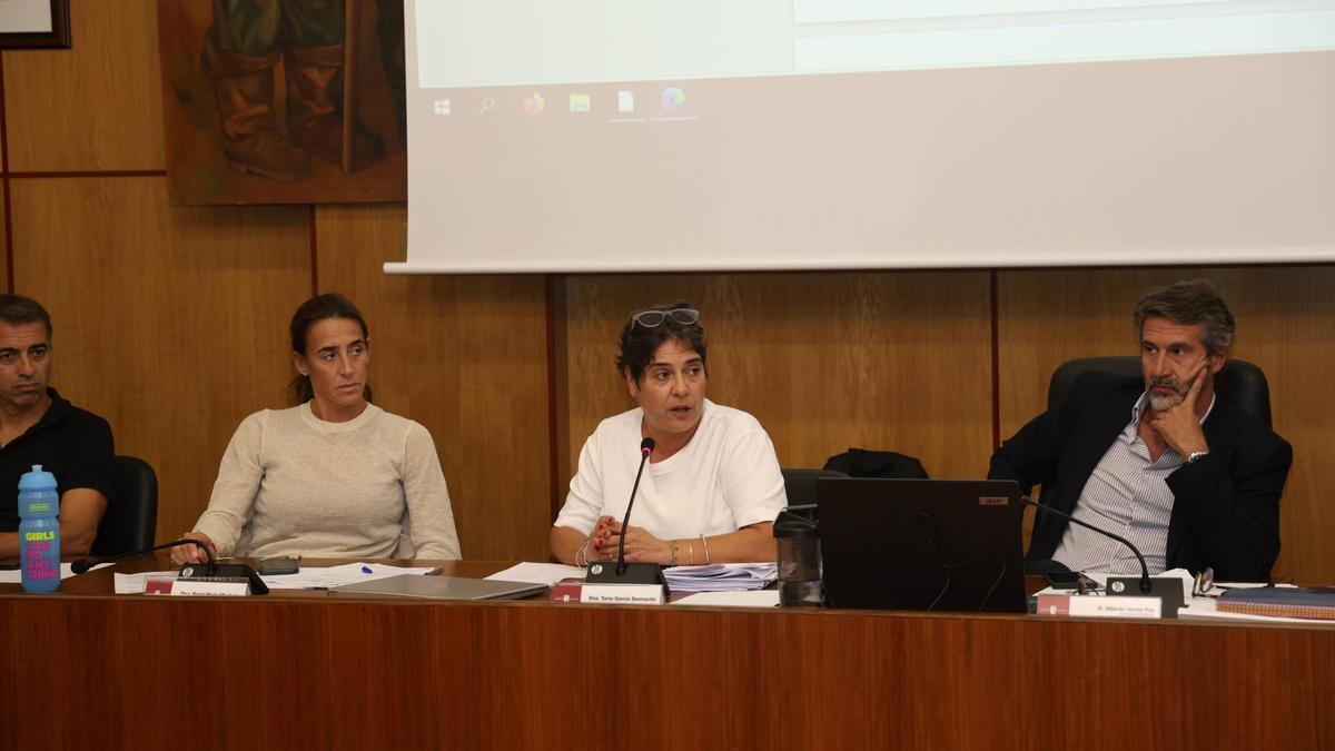 Tania García, en el centro, durante un pleno comarcal.