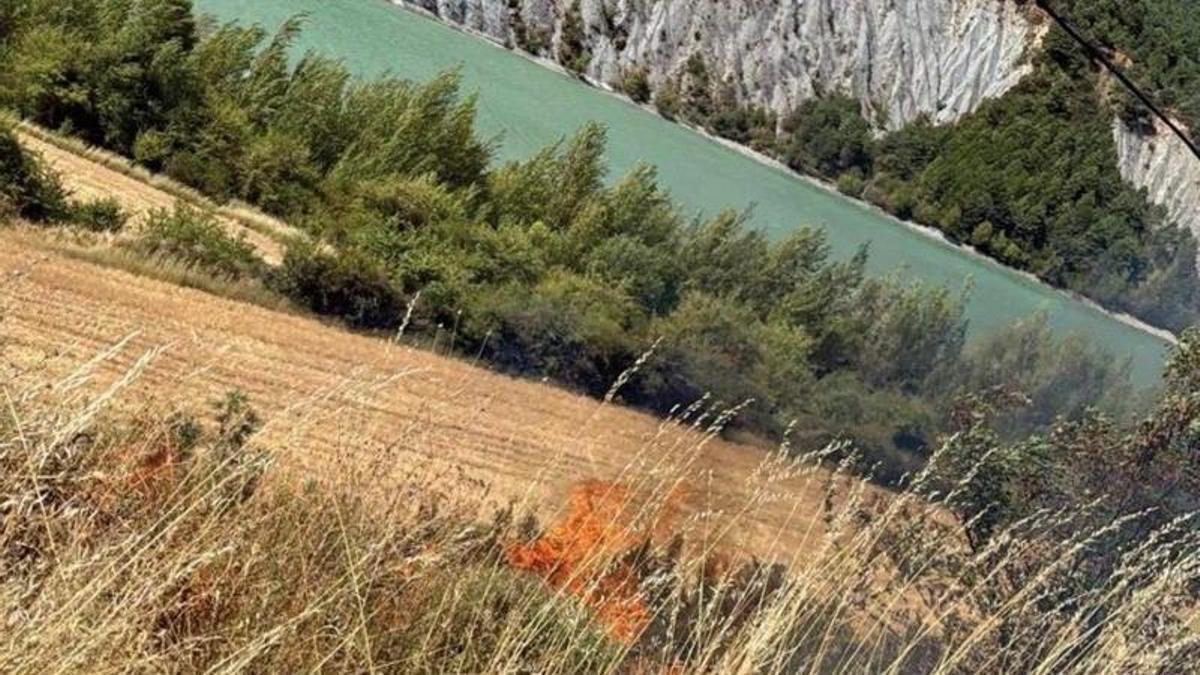 Punto exacto del inicio del incendio forestal de Las Peñas de Riglos.