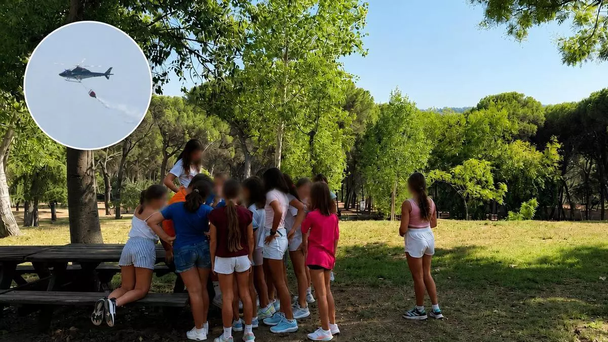 El campamento de la Diputación en Cerro Muriano continúa con normalidad y sin riesgo por el incendio: «Flipaban con los helicópteros»