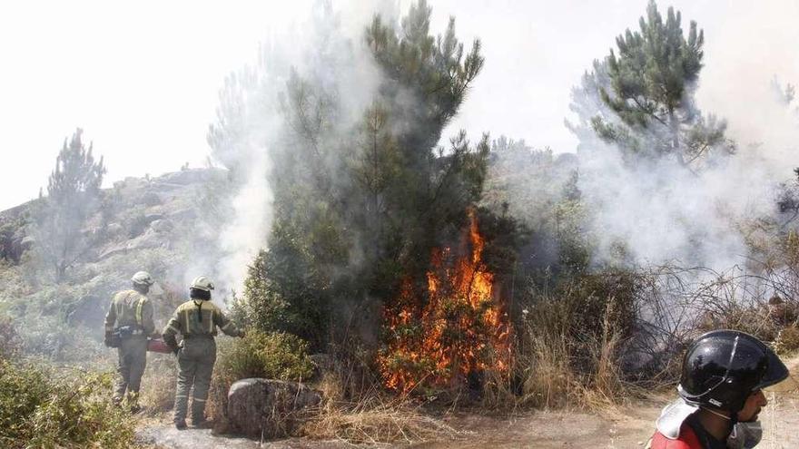 Efectivos de Medio Rural, en la lucha contra el fuego. // Santos Álvarez