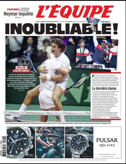 Portada L'EQUIPE jueves 22 noviembre 2018